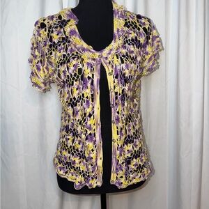 Handmade Crochet Floral Cardigan Boho Cottagecore Lace Button Front OOAK Top